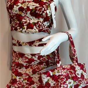 Vibrant Floral Two-Piece Set with Bag